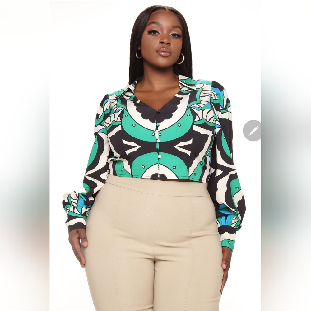 Nwt  crop blouse with balloon sleeve